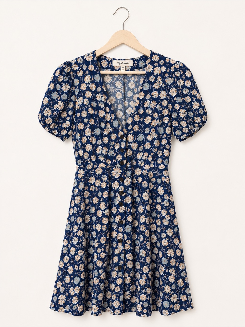 Madewell Navy Daisy-Print V-Neck Mini Dress